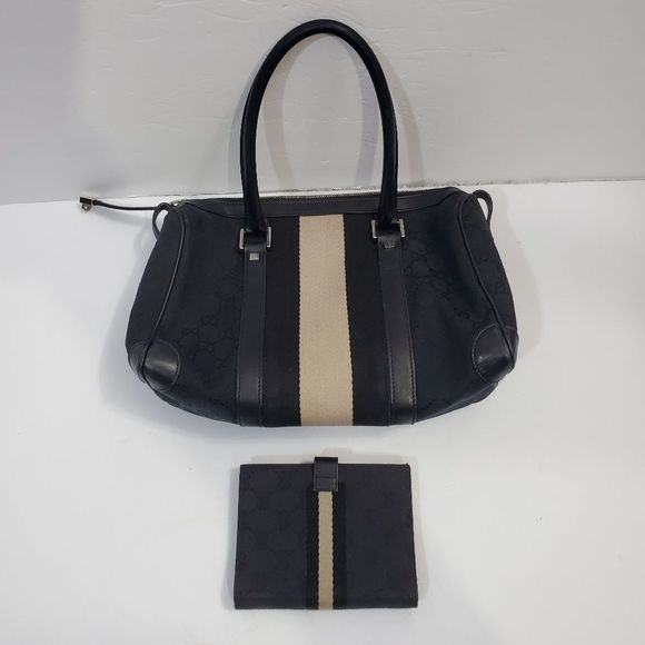 Gucci authentic small Boston hand bag black web & matching planer wallet - Picture 2 of 16